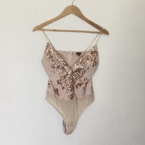 Windsor Rose Gold  Sequin Nude Bodysuit sz Med Women's